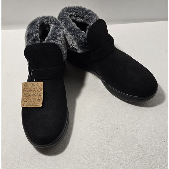 Skechers Campfire Slipper Boots Faux Fur Ankle Black Size 8 - Picture 1 of 9